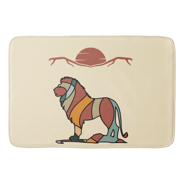 Serene Savanna Kind Lion Abstract Modern Earthy Ba Bath Mat (Front)