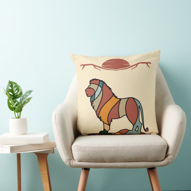 Serene Savanna Kind Lion Abstract Modern Earthy  Cushion (Chair)