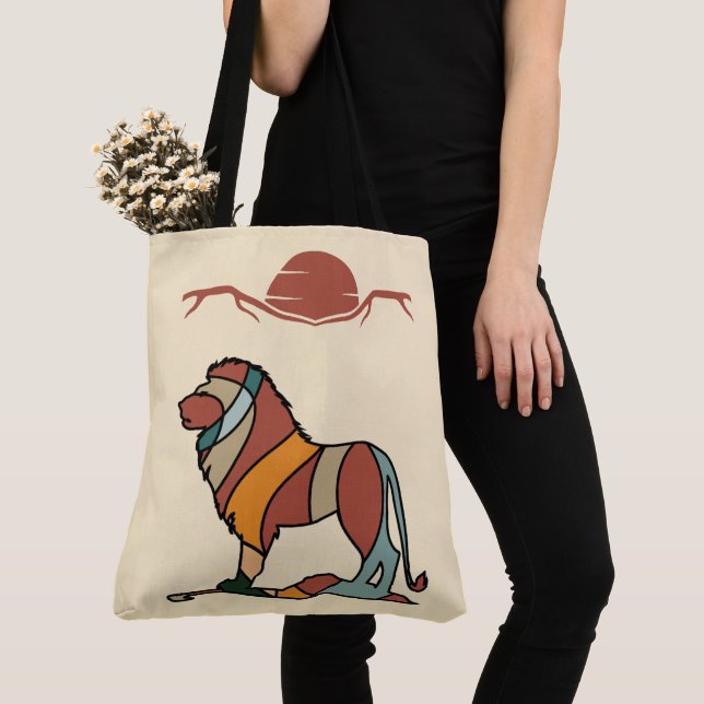 Serene Savanna Kind Lion Abstract Modern Earthy  Tote Bag (Close Up)