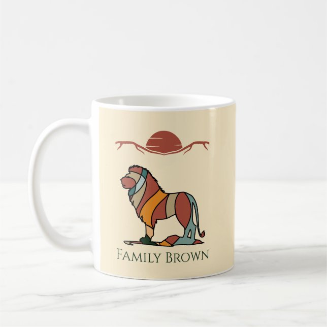 Serene Savanna Kind Lion Personalized Modern Earth Coffee Mug (Left)