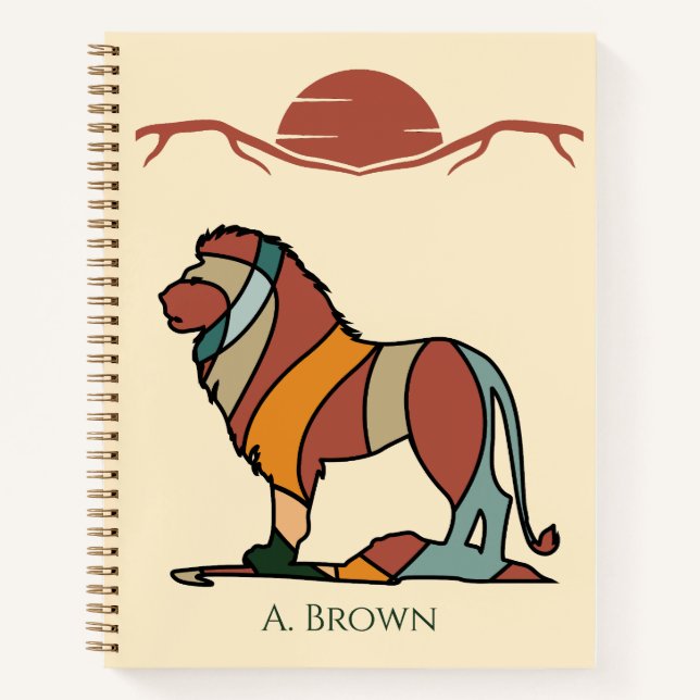 Serene Savanna Kind Lion Personalized Modern Earth Notebook (Front)