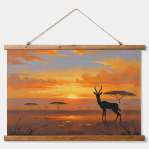 Serene Savannah Sunset – Wildlife Landscape Art Hanging Tapestry