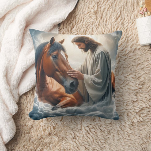 Serene Scene of Compassion with Jesus and Horse  Cushion (Blanket)