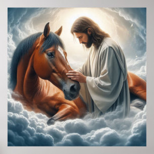 Serene Scene of Compassion with Jesus and Horse  Poster