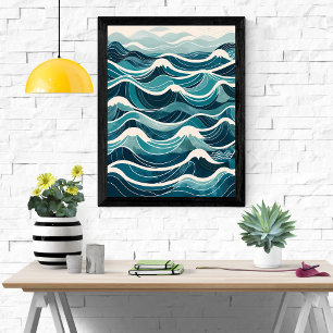 Serene Sea: A Watercolor Wave Illustration Poster