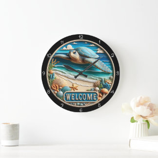 Serene Sea Turtle Beach Welcome Timepiece Large Clock