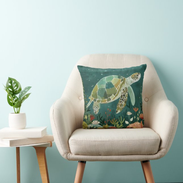 Serene Sea Turtle: Underwater Oasis Cushion (Chair)