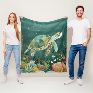 Serene Sea Turtle: Underwater Oasis Fleece Blanket
