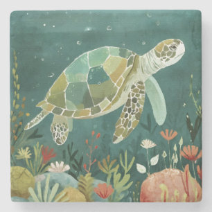 Serene Sea Turtle: Underwater Oasis Stone Coaster