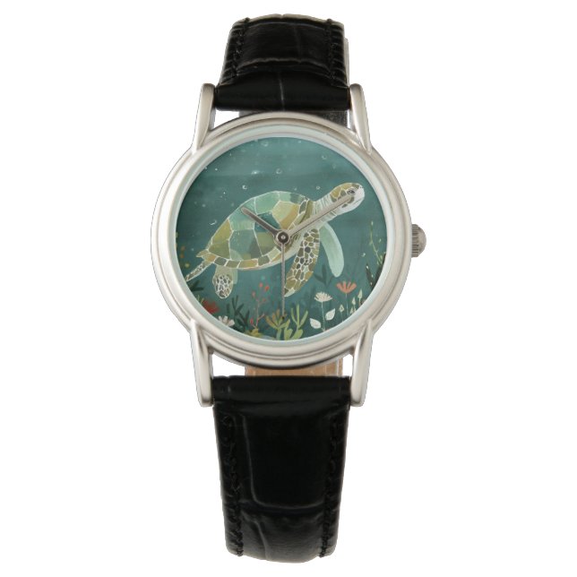 Serene Sea Turtle: Underwater Oasis Watch (Front)