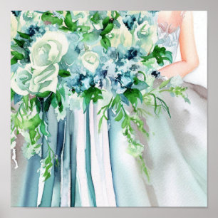 Serene Seafoam, Bridal Cascading Bouquet 2, Poster