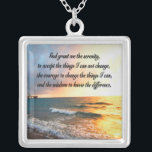SERENE SERENITY PRAYER SUNRISE PHOTO DESIGN SILVER PLATED NECKLACE<br><div class="desc">God grant me the serenity to accept the things I cannot change, the courage to change the things I can, and the wisdom to know the difference. Share your joy filled life with this inspiring recovery and spiritual Serenity Prayer sunrise photo design. Believe in the power of God to transform...</div>