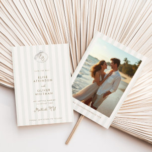 Serene Shell Monogram Coastal Stripes Wedding Save The Date