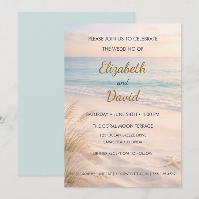 Serene Shoreline Coastal Wedding Invitation (Front/Back)
