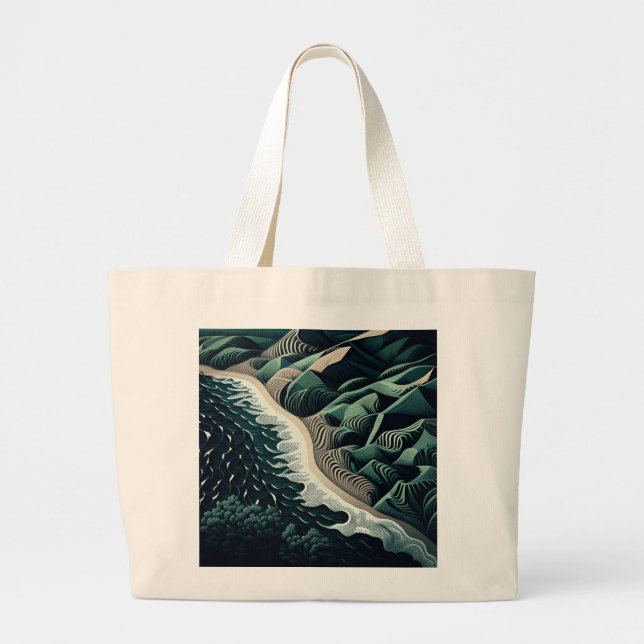 Serene Shores Large Tote Bag (Front)