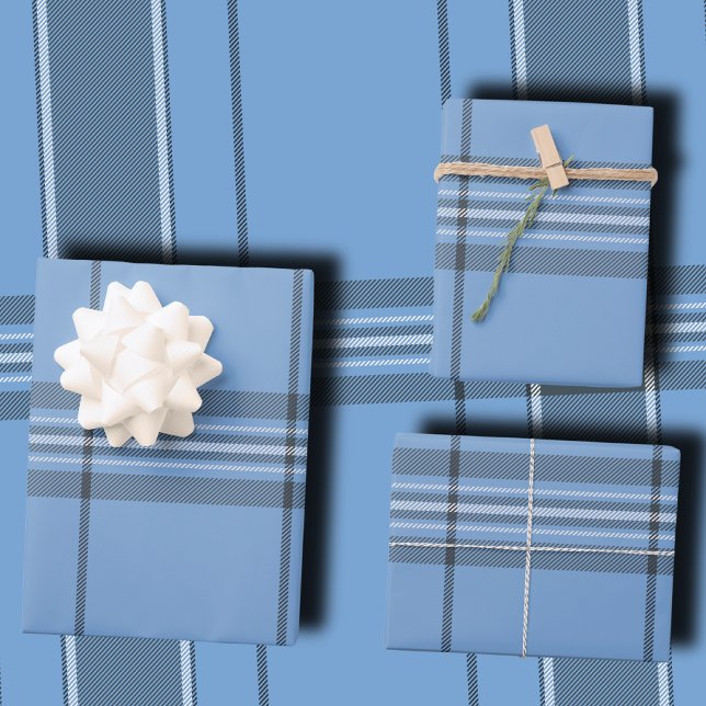 Serene Sky Blue and Slate Winter Tartan Plaid Wrapping Paper Sheet (Creator Uploaded)