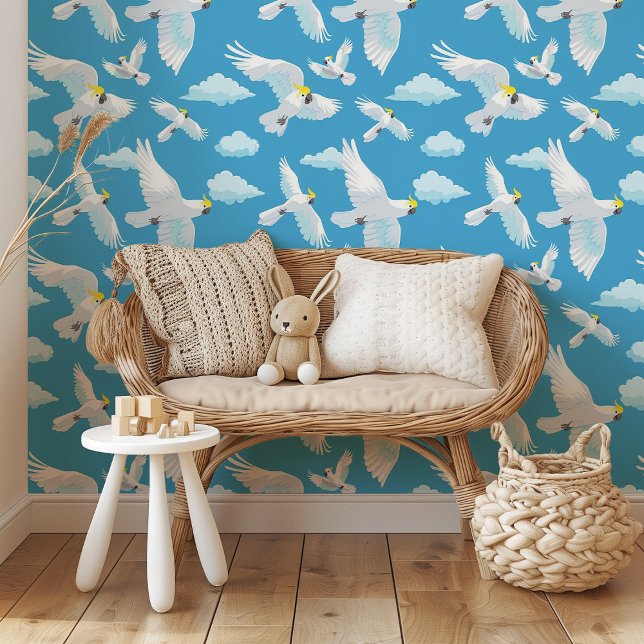 Serene Sky Cockatoos: Whimsical Flight Wallpaper (Creator Uploaded)