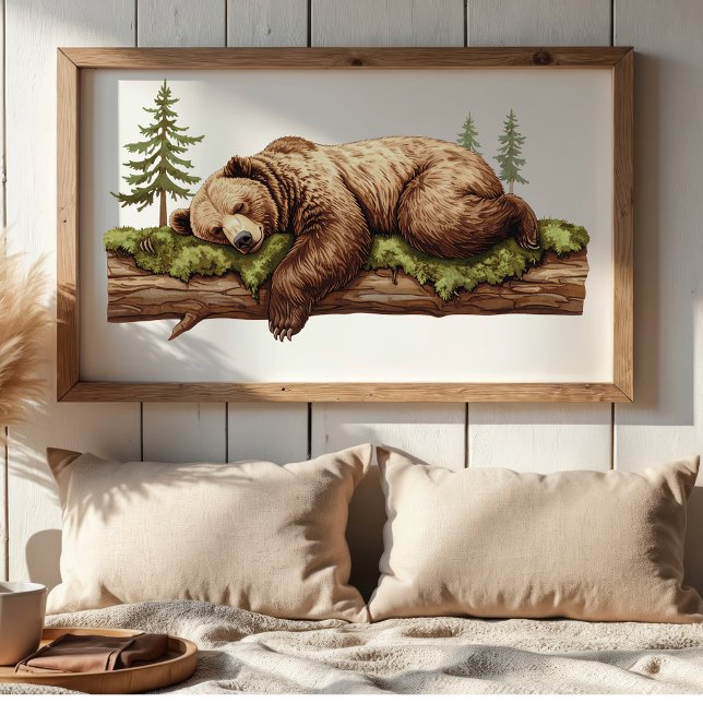 Serene Sleeping Bear Cub | Woodland Theme Nursery Poster (Sleeping Bear cozy hygge style bedroom wall poster art. Housewarming gift or baby shower gift.)