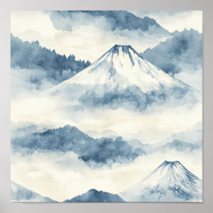 Serene Snow-Capped Mountains - Blue & White Poster