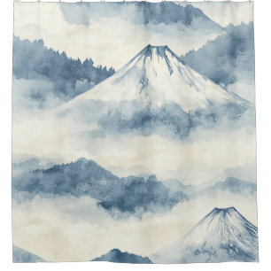 Serene Snow-Capped Mountains - Blue & White Shower Curtain
