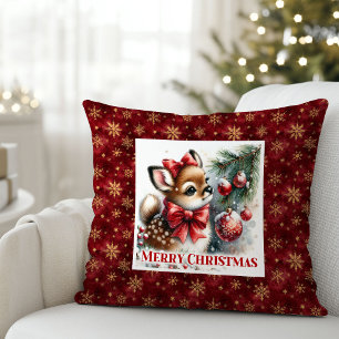 Serene snowy forest festive winter scene Christmas Cushion