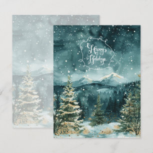 Serene Snowy Mountain Landscape Christmas Card