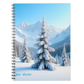 Serene Snowy Mountain Landscape & Winter Pine Tree Notebook