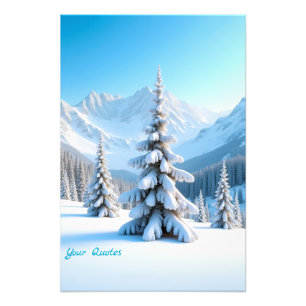 Serene Snowy Mountain Landscape & Winter Pine Tree Photo Print