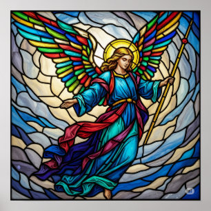 Serene Stained Glass Angel Art Design Poster