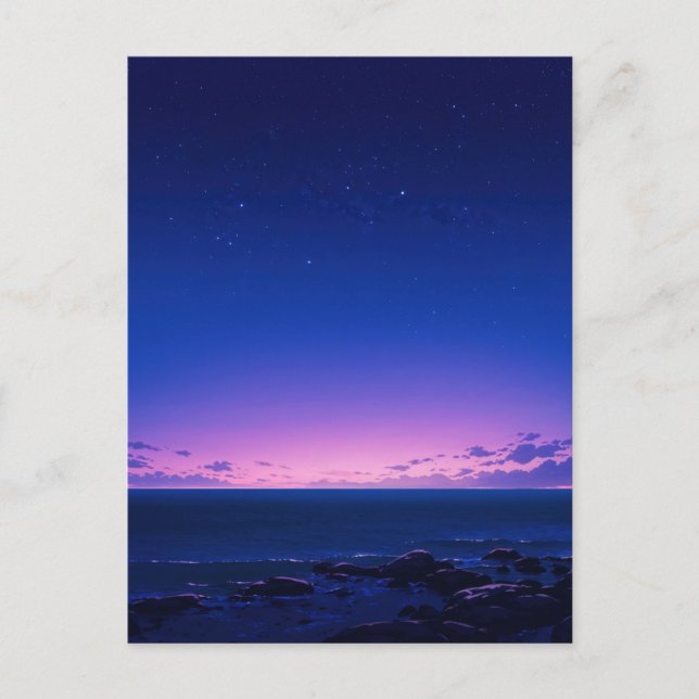Serene Starry Night Sea Horizon Postcard (Front)