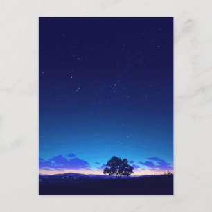 Serene Starry Night Tree Silhouette Postcard