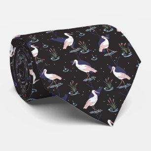 Serene Stork Pond Pattern - Elegant Reflections Tie