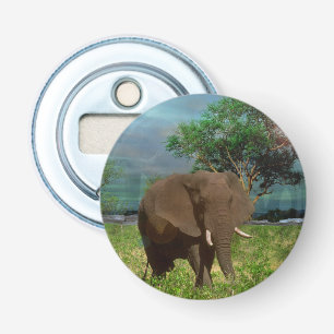 "Serene Strength: The Bull Elephant Grazing" Bottle Opener