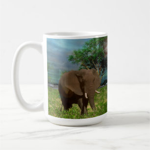 "Serene Strength: The Bull Elephant Grazing" Coffee Mug