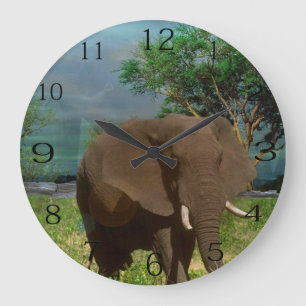 "Serene Strength: The Bull Elephant Grazing"  Large Clock