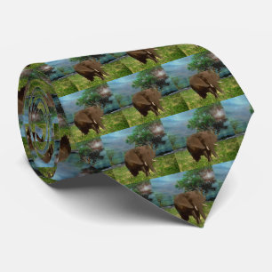 "Serene Strength: The Bull Elephant Grazing" Tie