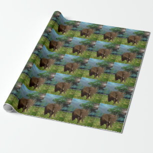 "Serene Strength: The Bull Elephant Grazing"  Wrapping Paper