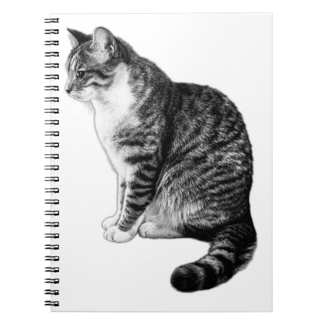 Serene Striped Tabby Cat Ink Art Notebook (Front)