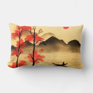 “Serene Sunrise Over Misty Waters” Lumbar Cushion