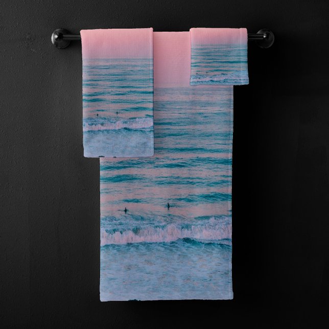 Serene Sunset | Abstract Blue Pink Pastel Beach Bath Towel Set (Creator Uploaded)