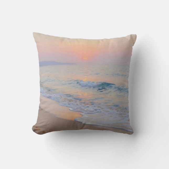 Serene Sunset Beach Ocean Glow Cushion (Front)