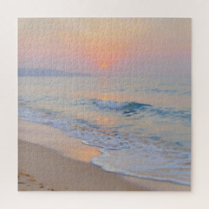 Serene Sunset Beach Ocean Glow Jigsaw Puzzle