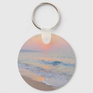 Serene Sunset Beach Ocean Glow Key Ring