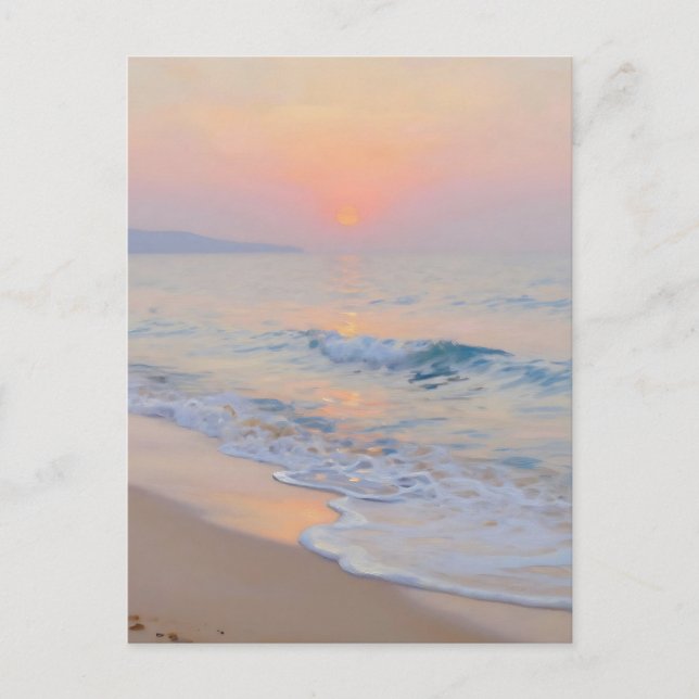 Serene Sunset Beach Ocean Glow Postcard (Front)