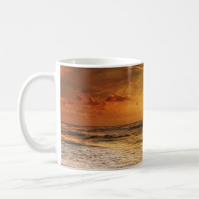 Serene Sunset Beach - Tranquil Coastal Charm Coffee Mug (Left)