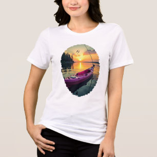Serene Sunset Kayak: A Moment of Tranquil Fishing Tri-Blend Shirt