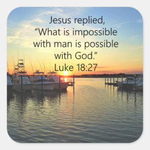 SERENE SUNSET LUKE 18:27 SCRIPTURE DESIGN SQUARE STICKER