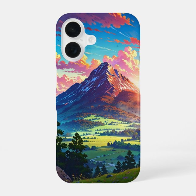 Serene Sunset Mountains iPhone 16 Case (Back)