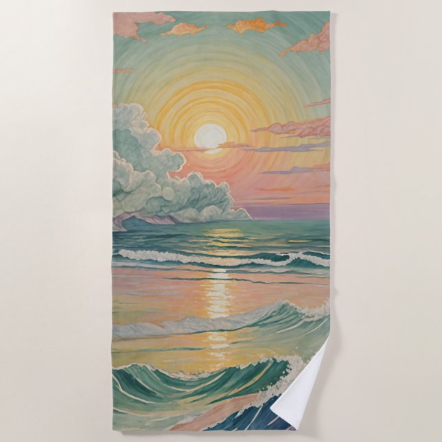 Serene Sunset on the Waves Beach Towel (Front)