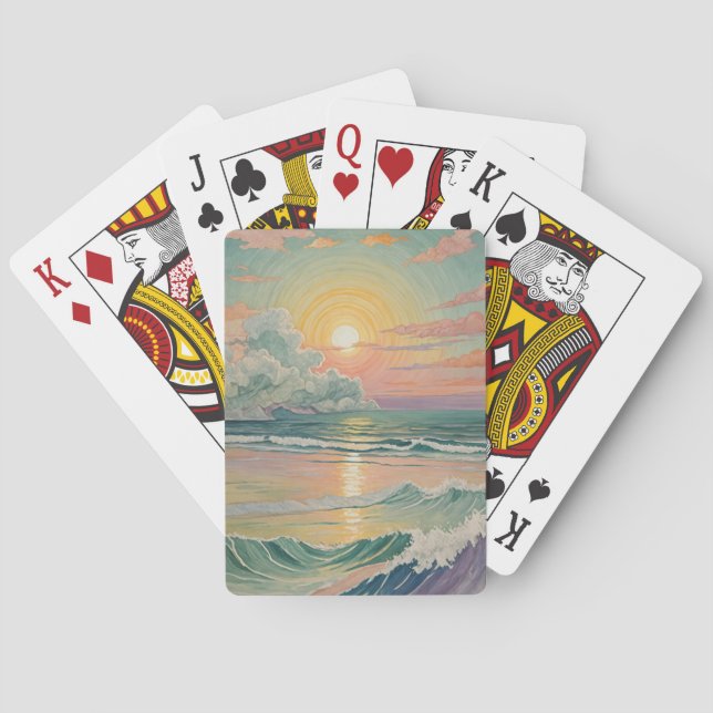Serene Sunset on the Waves Playing Cards (Back)